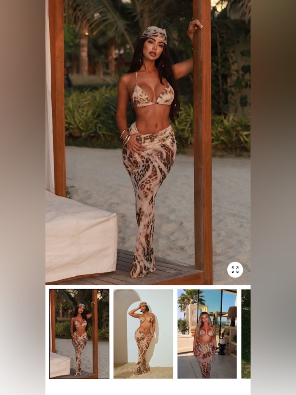 Fashion Nova Animal Print Bikini Top & Maxi Sarong Set - Beige Brown Leopard